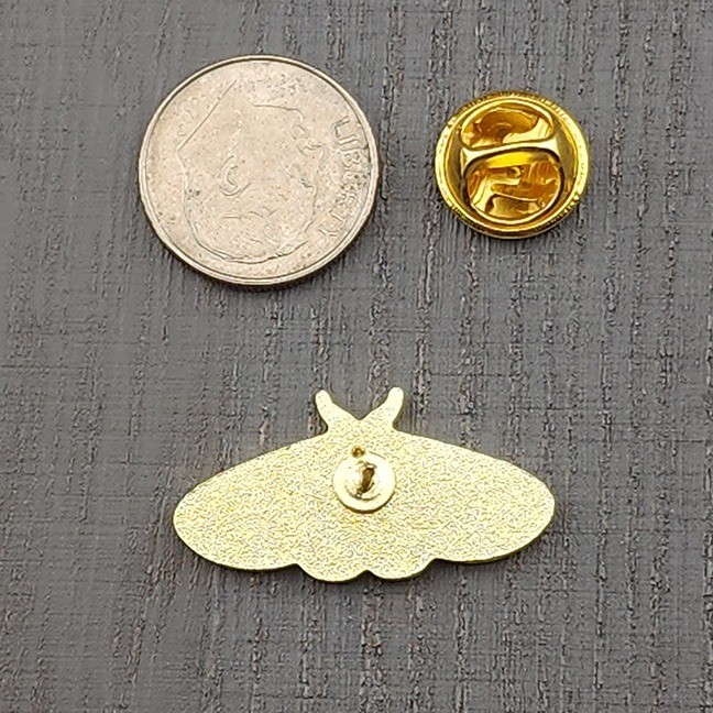 Enameled Moth Pin, pink mauve blue