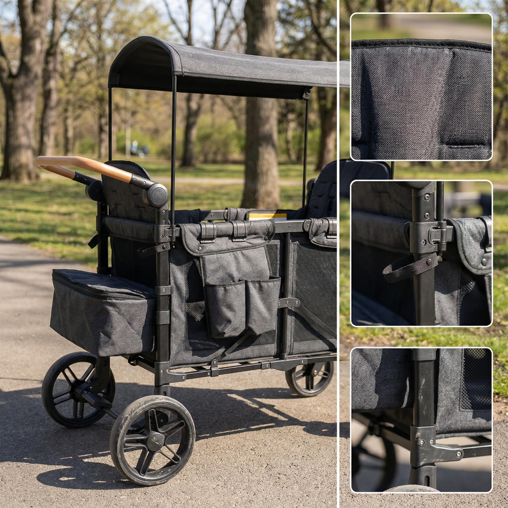 Foldable Collapsible Wagon Stroller w/Seats Featuring Safety Harnesses