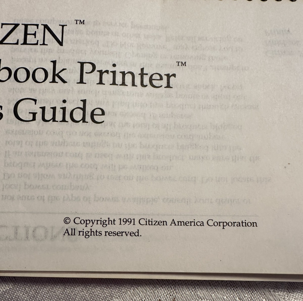 VINTAGE 1991 Citizen PN48 Notebook Printer User's Guide Lotus 123 Microsoft