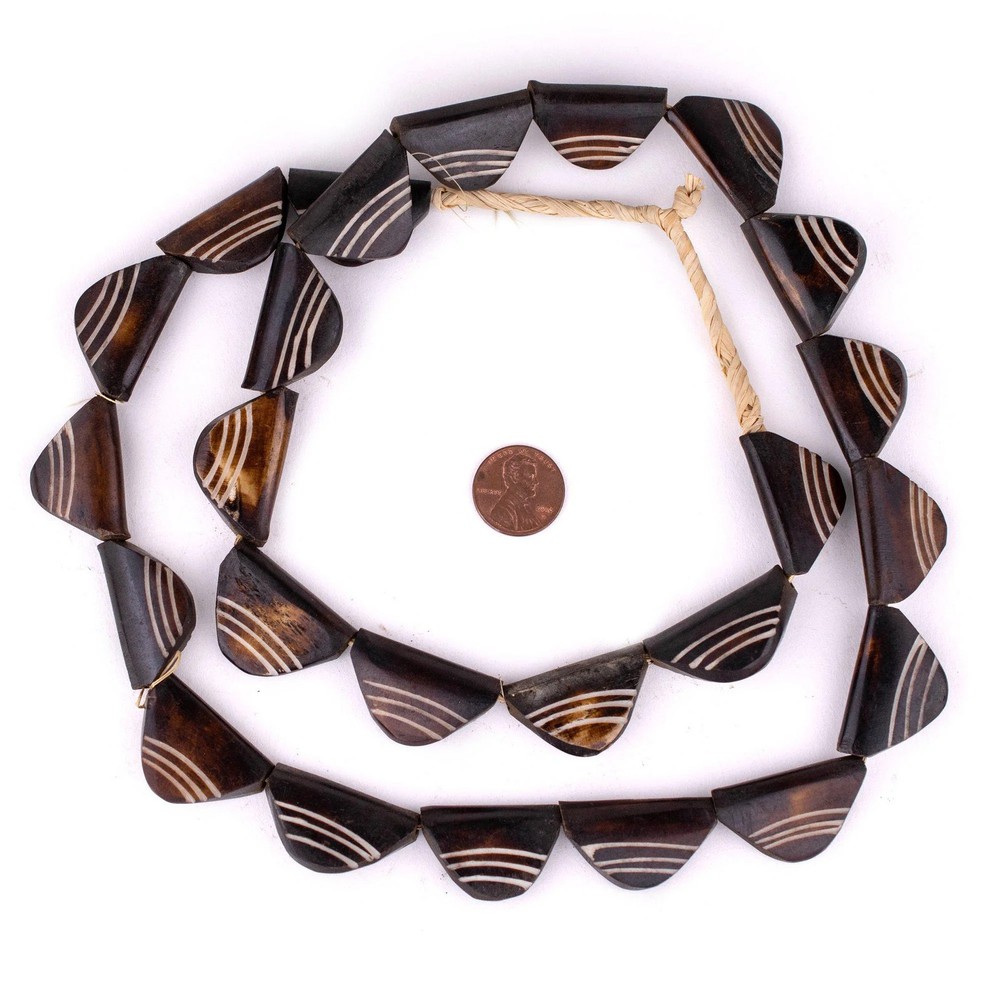 Brown Carved Triangular Batik Bone Beads 7mm Kenya African Triangle Large Hole