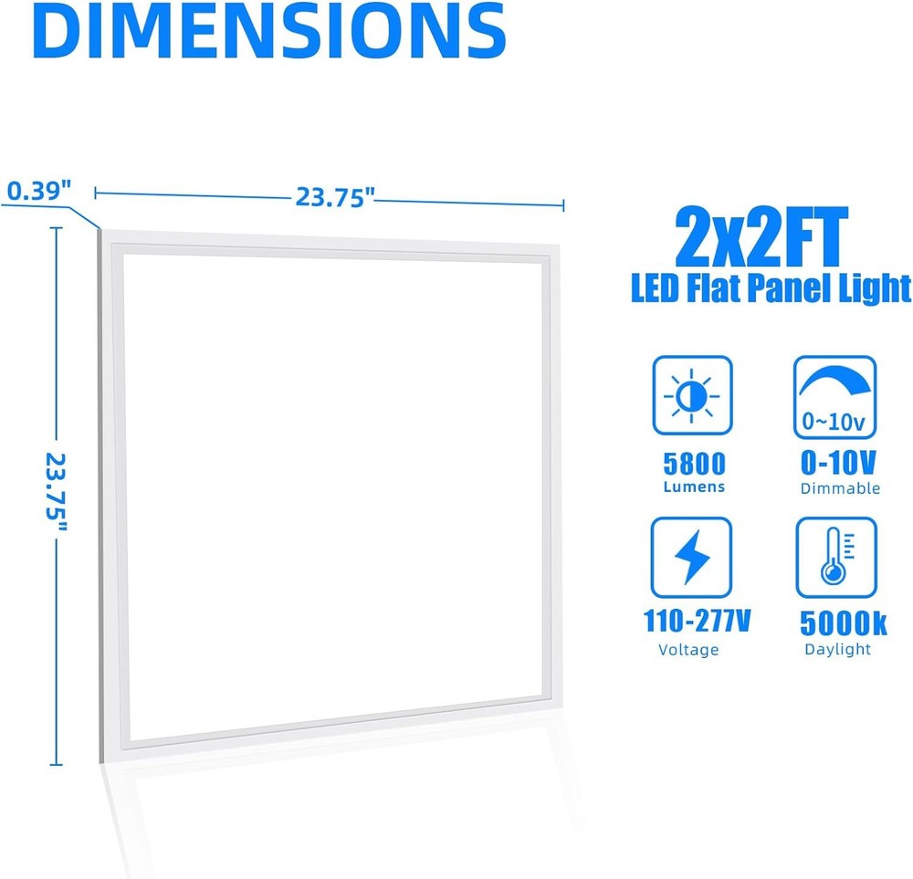 8 Pack 2x2 LED Panel Troffer Lights 5000K White Dimmable Drop Ceiling Light