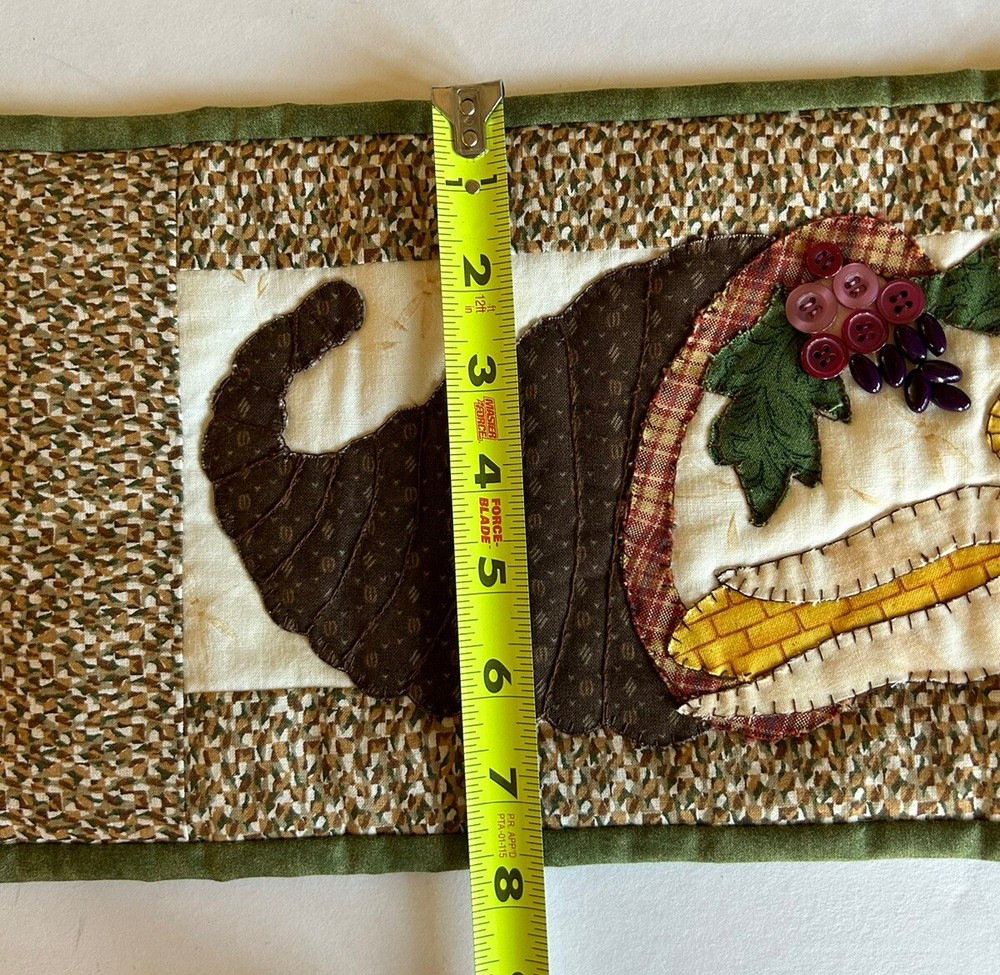 Hand Stitched Details On Fabric Fall Wall Hanging Cornucopia With Squash