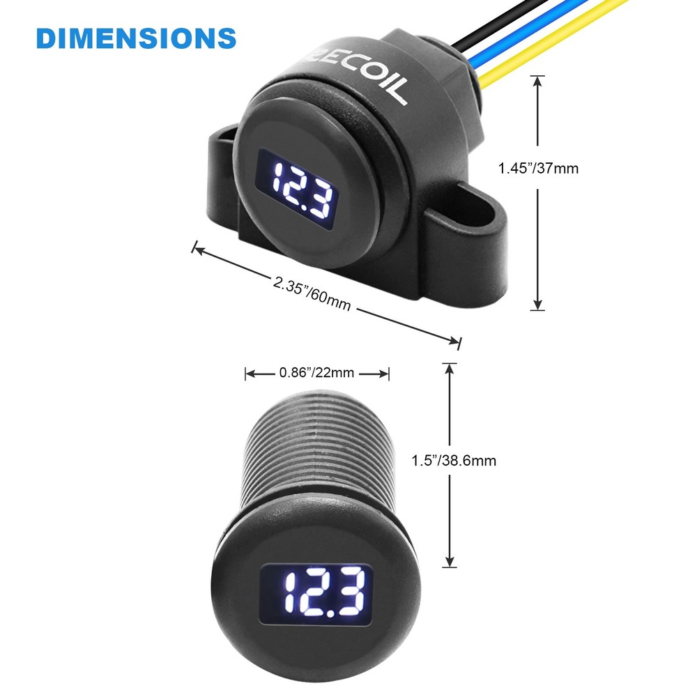Recoil MDV Super Mini Waterproof LED Display Voltmeter Flush or Surface Mount