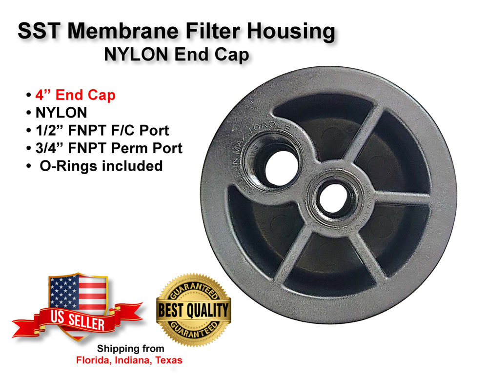 Stainless Steel RO Membrane Housing NYLON End Cap 1/2" x 3/4"