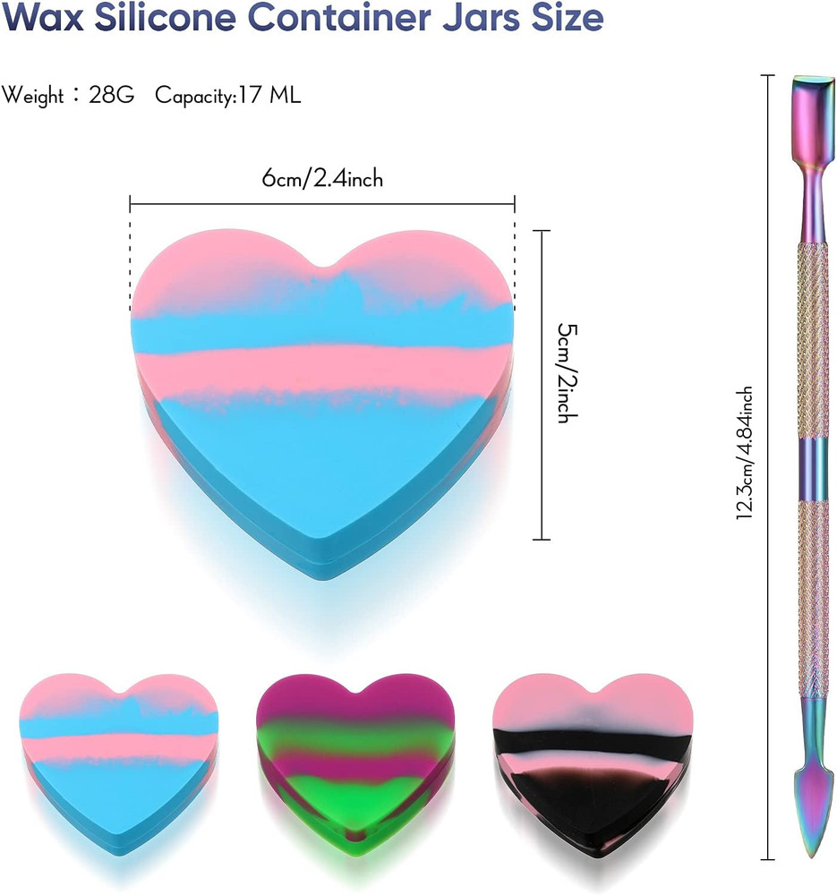 3 Pieces Heart Shaped Silicone Wax Containers Assorted Colors Silicone Container