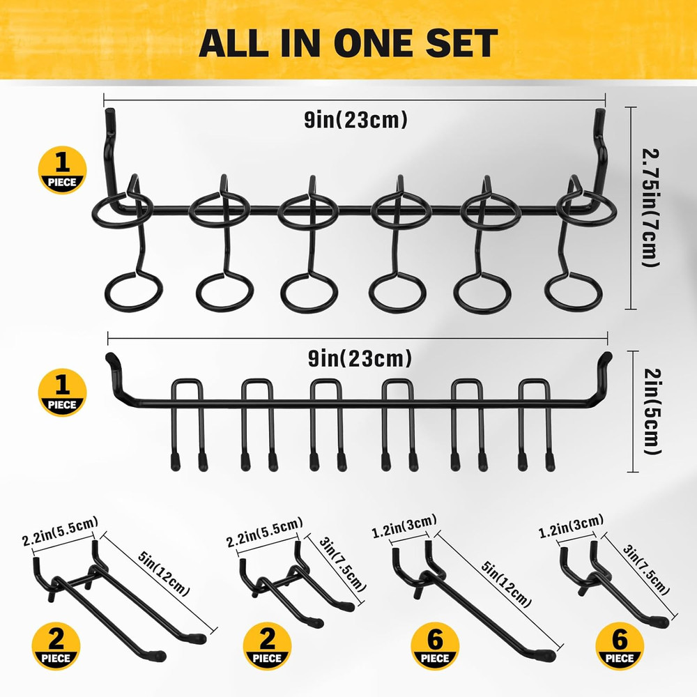200-PC Extra Thick Pegboard Hooks Set 1/4" Heavy Duty Black Peg Board Organizer