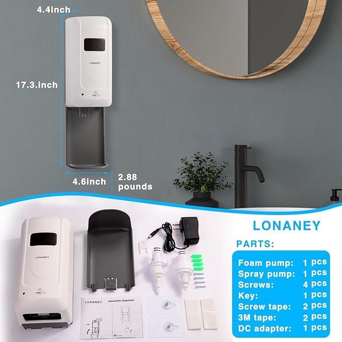 Touchless Automatic Foaming Hand Soap Dispenser Wall Mount, Motion Sensor Foam