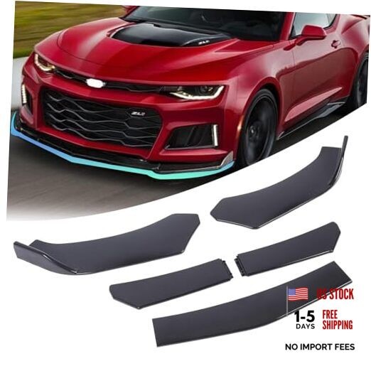 5-Section Universal Front Bumper Lip Spoiler, Gloss Black ABS Glossy Black
