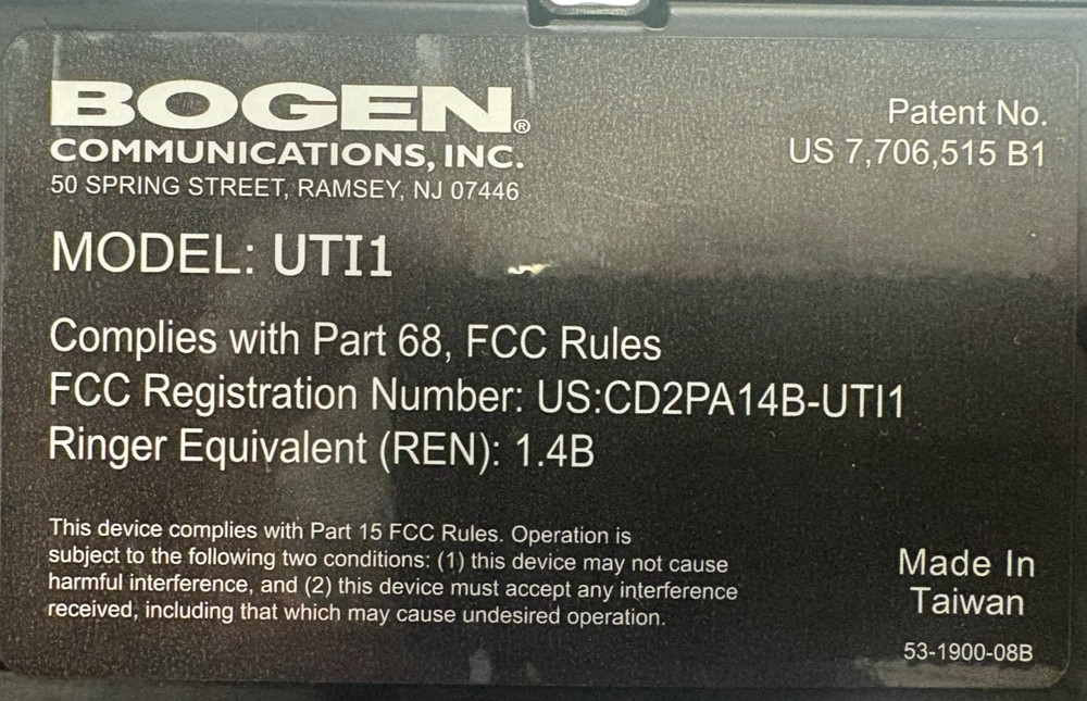 Bogen Communications UTI1 Universal Zone Telephone Paging System Controller