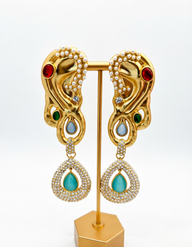 Vintage Schiaparelli Multicolor Gemstone Dangle Earrings