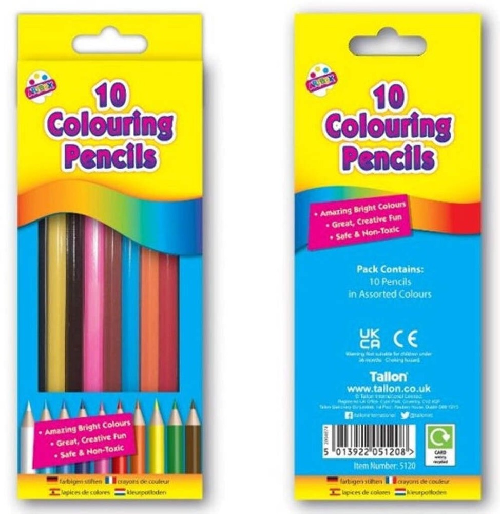 10 Full Size Assorted Colouring Pencils