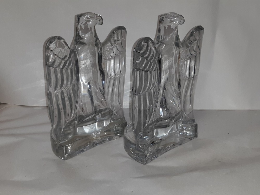 Pair Cast Glass Eagle Bookends Possibly Baccarat