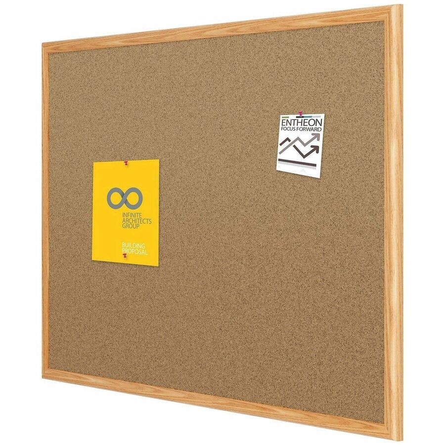 Mead MEA85367 Cork Surface Bulletin Board 48"x36" Oak Frame