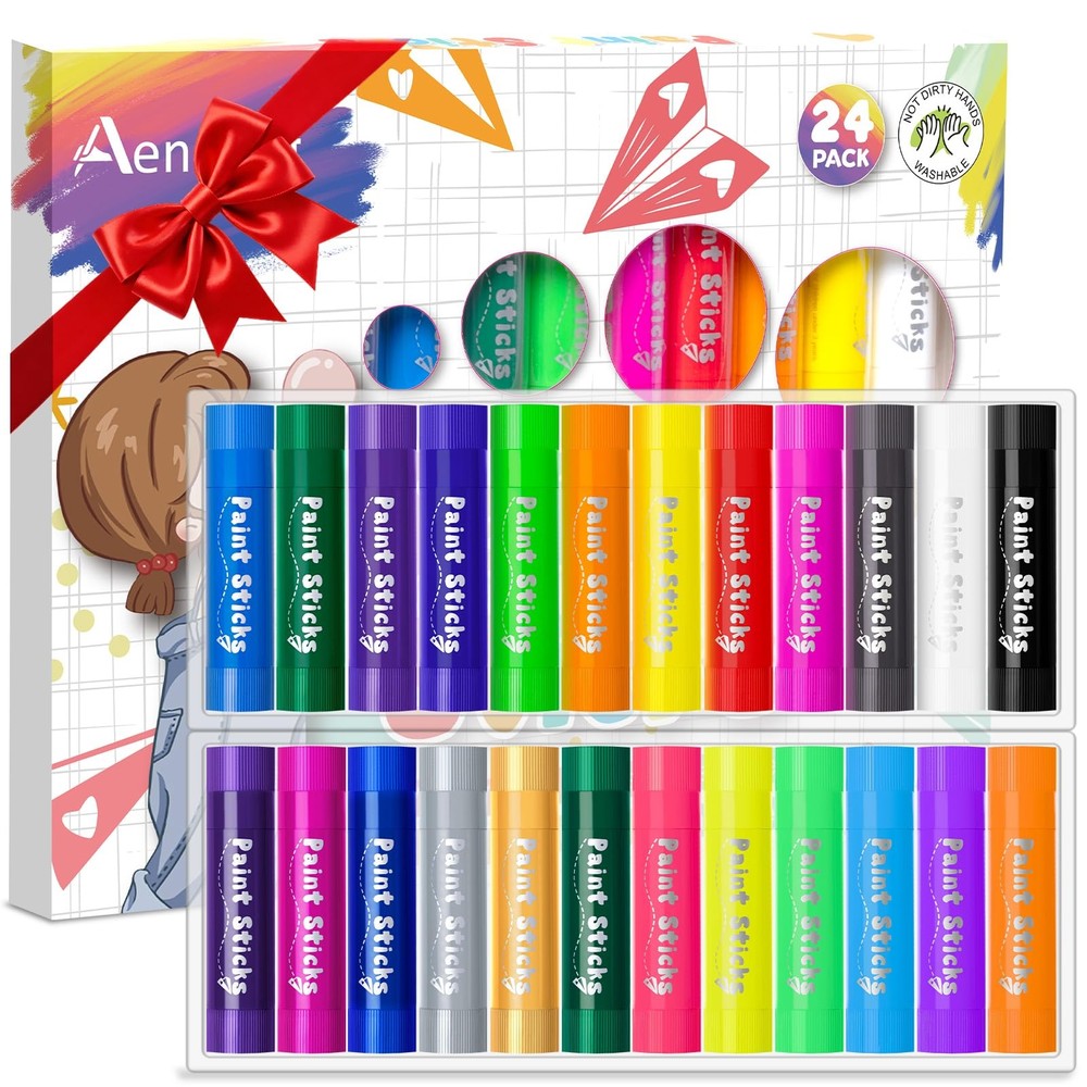 Paint Sticks, 24 Colors Solid Tempera Paint Sticks for Kids, Quick Drying Was...