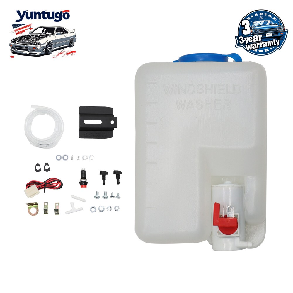 UTV Universal 12V Windshield Washer Bottle Tank Pump Wiper System Reservoir Kit