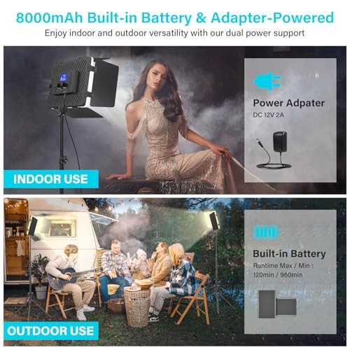 2 Pack Led Video Light Panel Lighting Kit with Barn Doors, 8000mAh