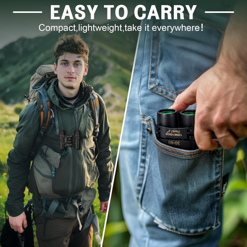 30X60 Small Binoculars for Adults Folding Bird Watching - Mini Compact Binocu...