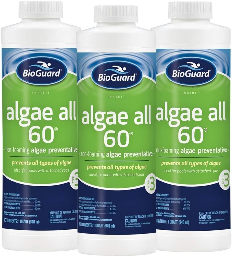 BioGuard Algae All 60-1 Quart, Pack of 3, Non-Foaming Algae Preventative