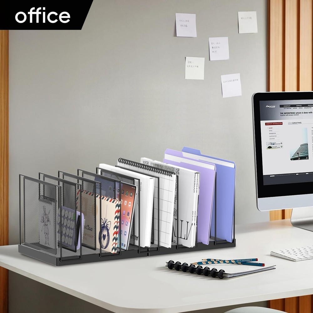 9-Section Desk File Organizer, Vertical File Holder, Mesh Desktop File Folder...