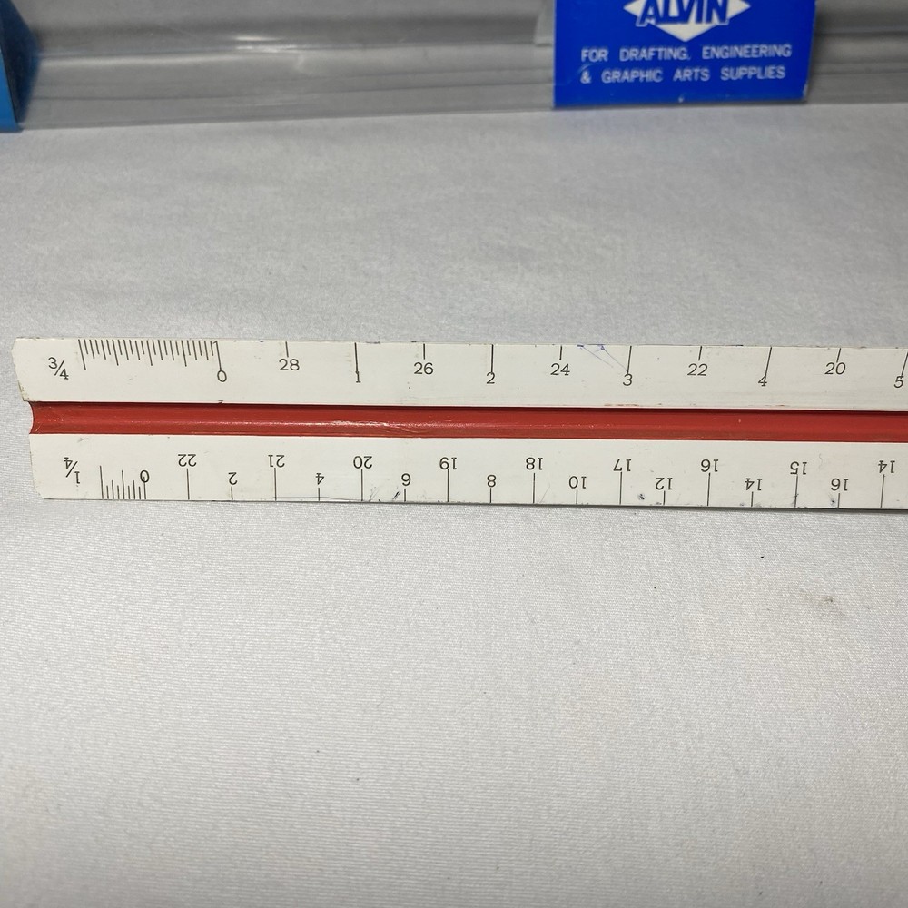 Alvin 244B Drafting Engineer Scale 12” Triangular Ruler W/Case Bamboo Japan Used