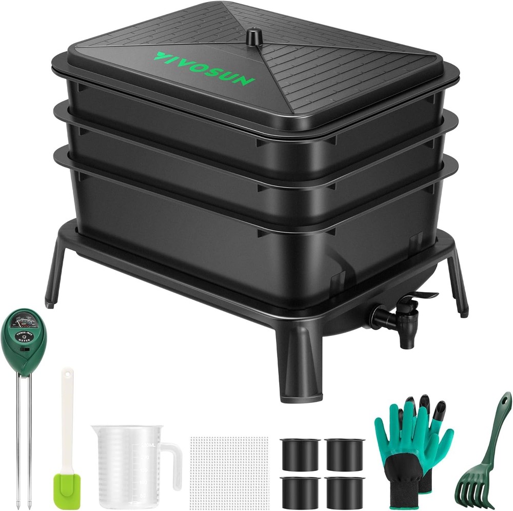 5-Layer Worm Compost Bin 50L Worm Composter Easy Setup Inclusive Worm Farm Kit