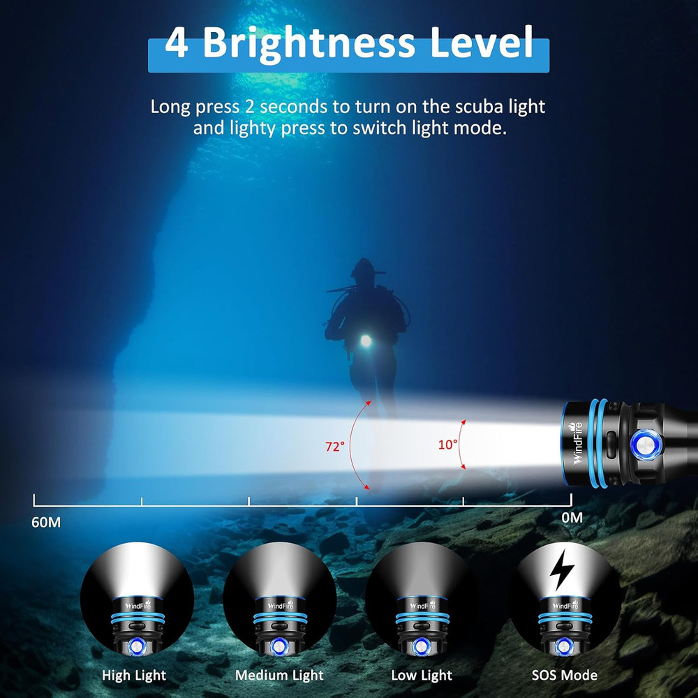 Scuba Diving Flashlight - Super Bright LED Dive Light by , IPX8 Waterproof 50 M