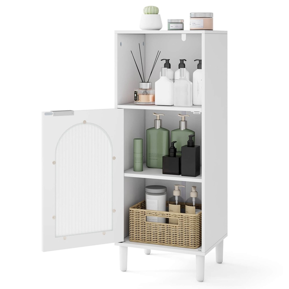 Bathroom Floor Cabinet Wood Side Storage Organizer with Adjustable Shelf White