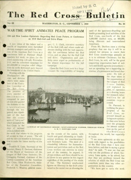 Peace Program after Peace RED CROSS BULLETIN 9/1 1919