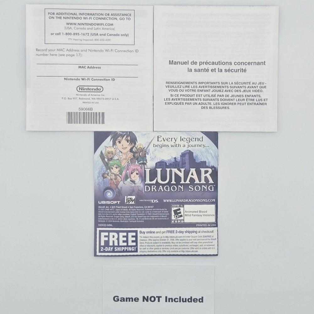 Nintendo DS LostMagic Case, Manual, Inserts ONLY 2006 No Game