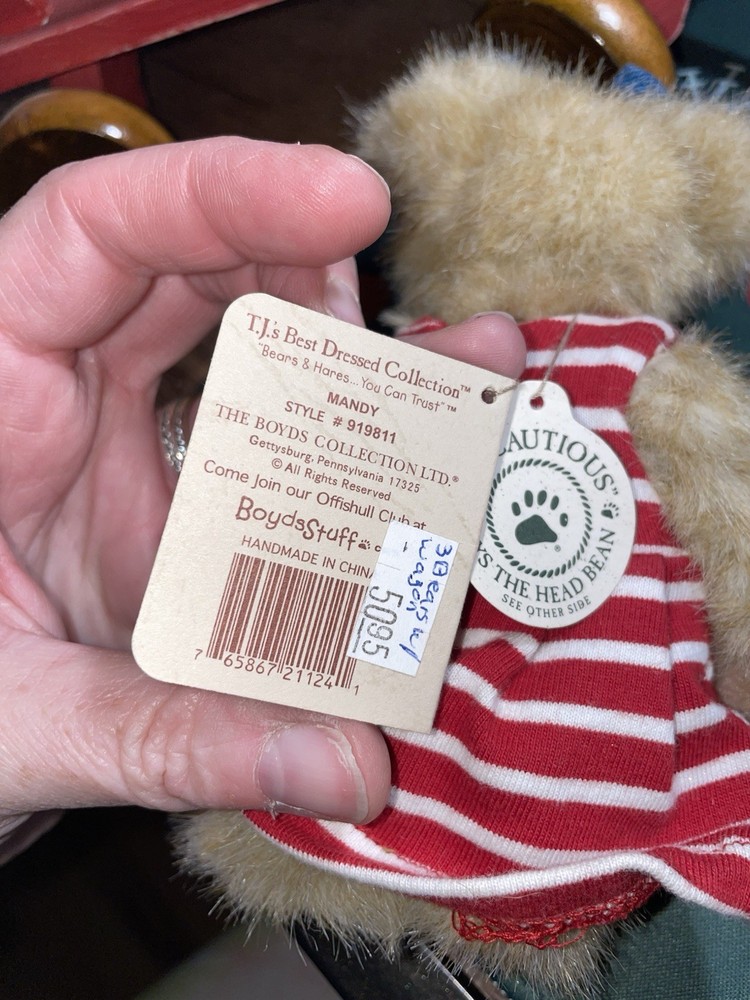 Boyds Bear Plush - Mandy 7” With Red Wood Wagon (8”)