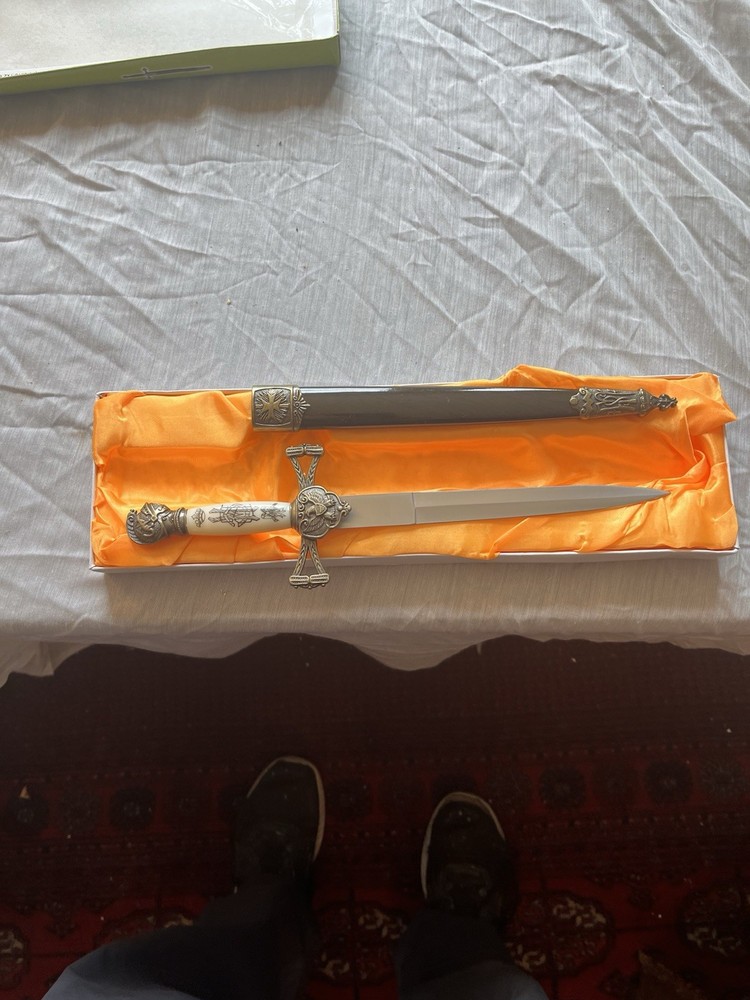 Decorative Silver & Black Dagger w/ Sheath, Stainless Steel Blade, Boxed