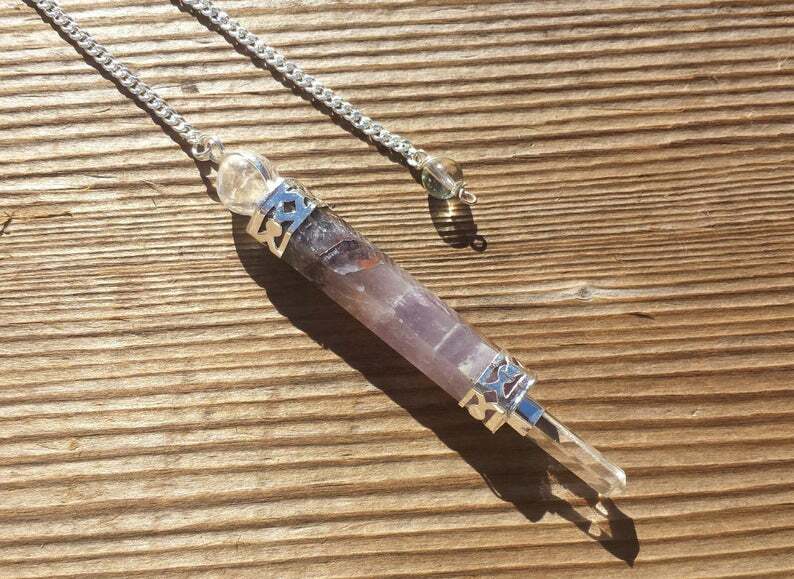 AMETHYST NATURAL GEMSTONE 3 STONE WAND PENDULUM (ONE)