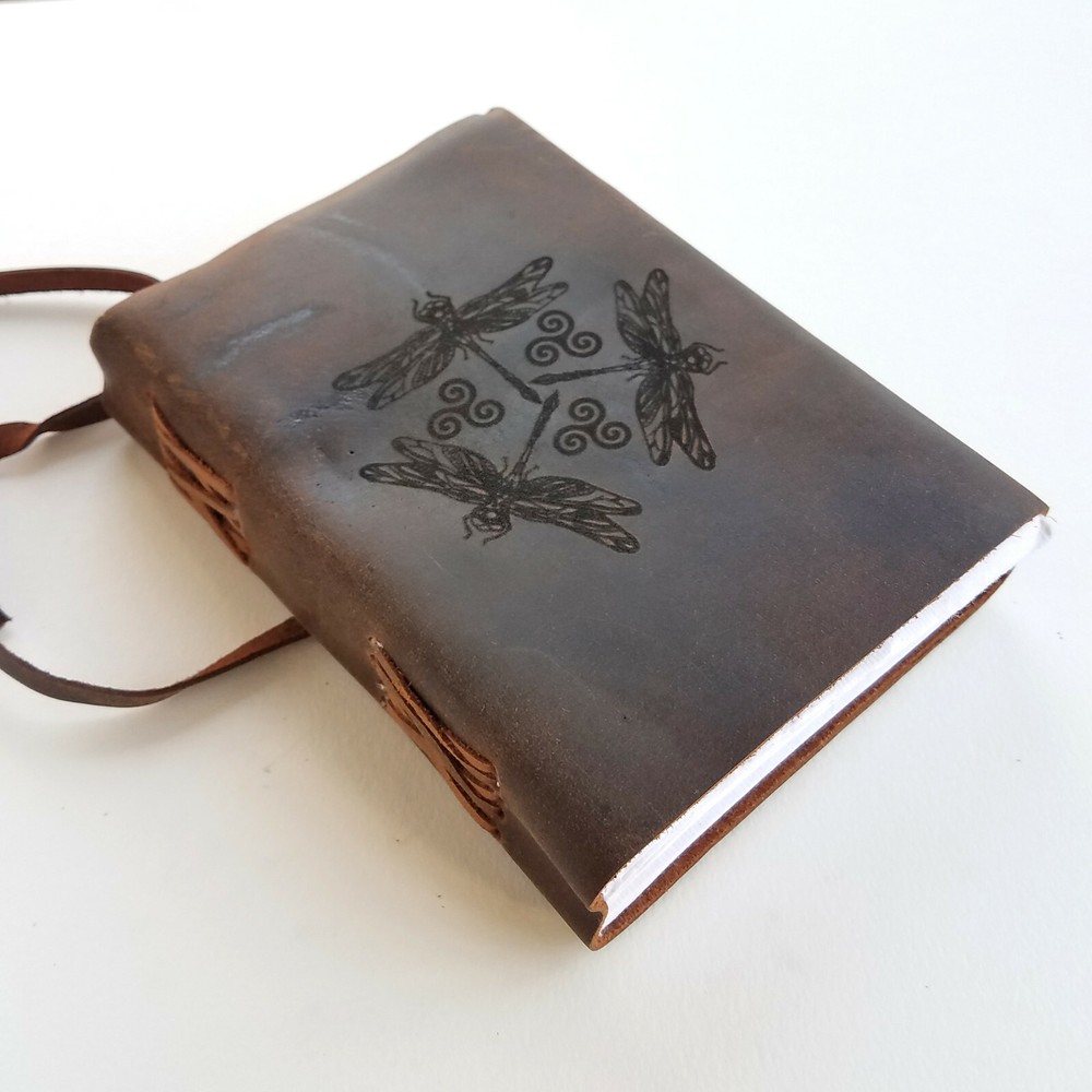 Celtic Dragonfly Genuine Leather Journal, Free Personalization Lined Paper Diary