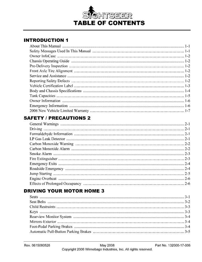 2006 Winnebago Sightseer Home Owners Operation Manual User Guide Coil Bound