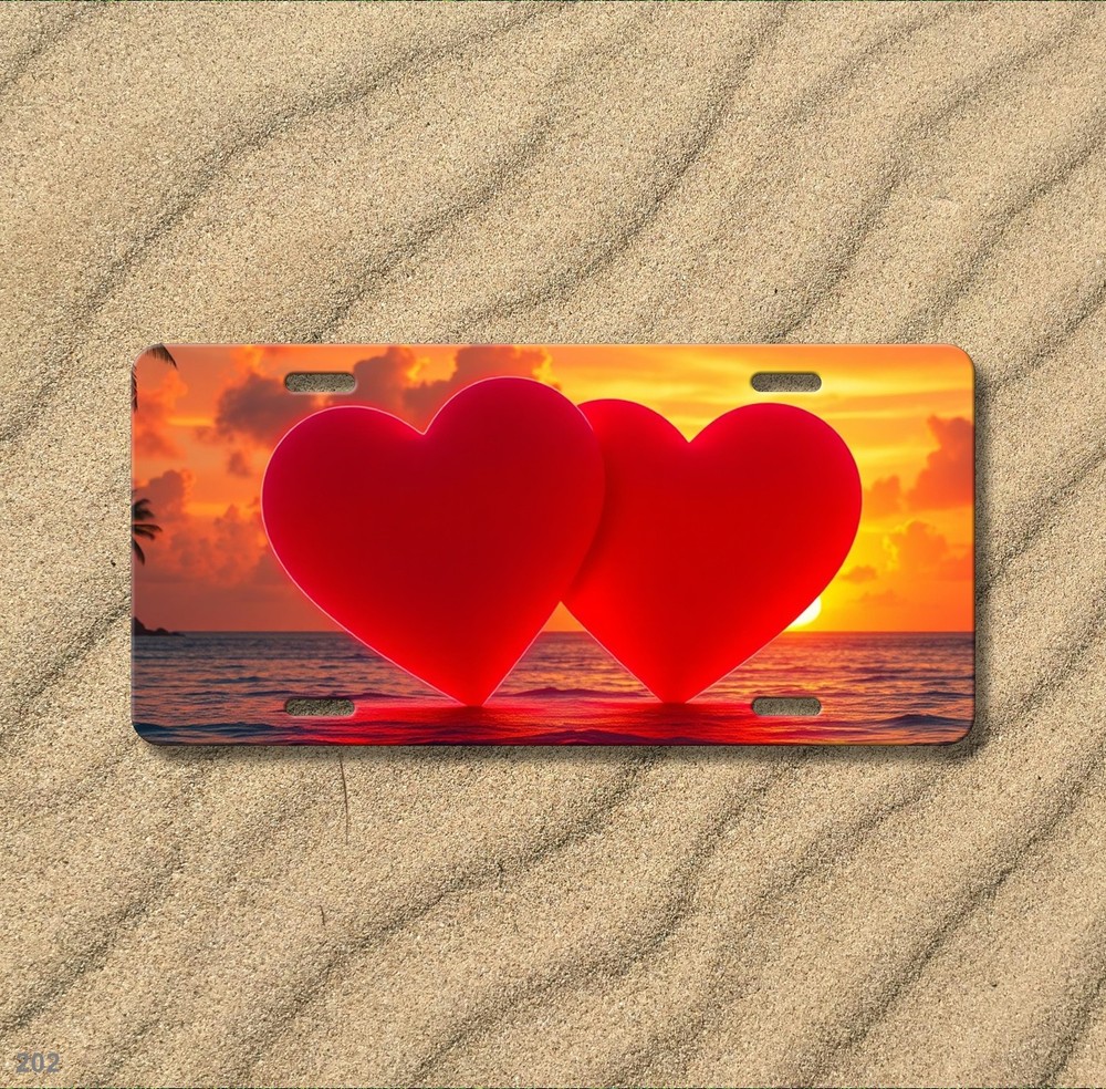 Romantic Two Hearts Artwork Personalized Name License Plate Personalized Anniver