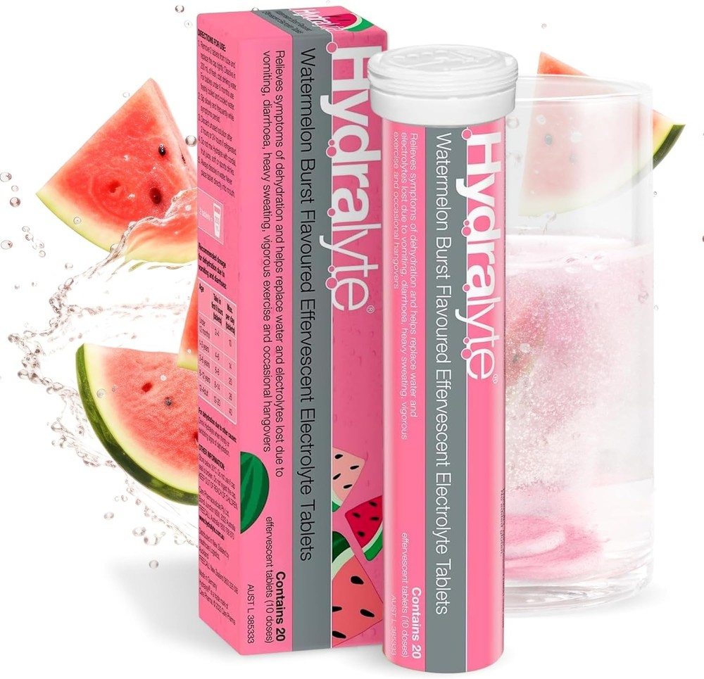 Hydralyte Electrolyte Effervescent Watermelon Flavoured 20 Tablets EXP: 06/26