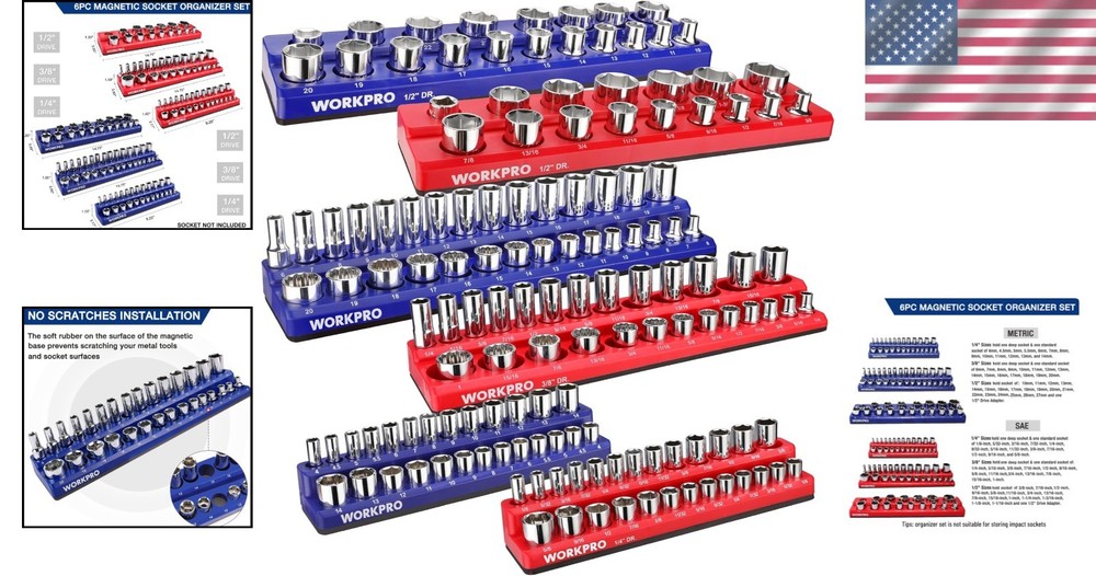 Magnetic Socket Organizer for Standard & Deep Sockets - 6 Trays Included