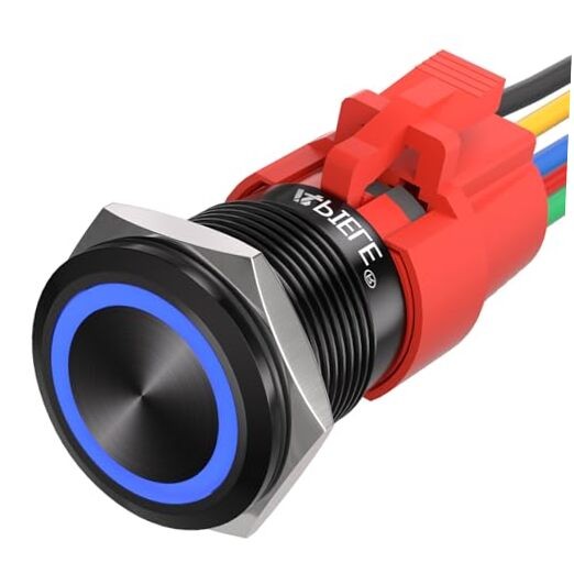 19mm Momentary Push Button Switch On Off Black Shell Black Shell-Blue