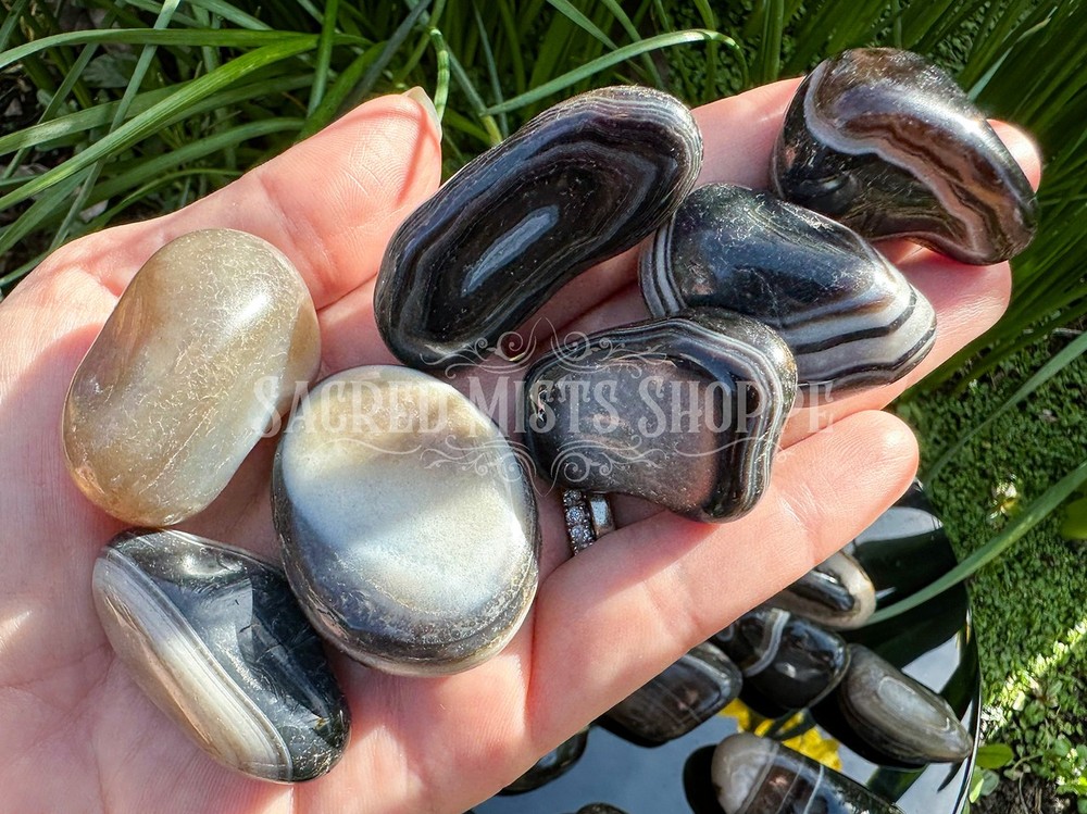 Black Banded Agate Extra Large Tumbled Stone Grounding Healing Harmony Centering