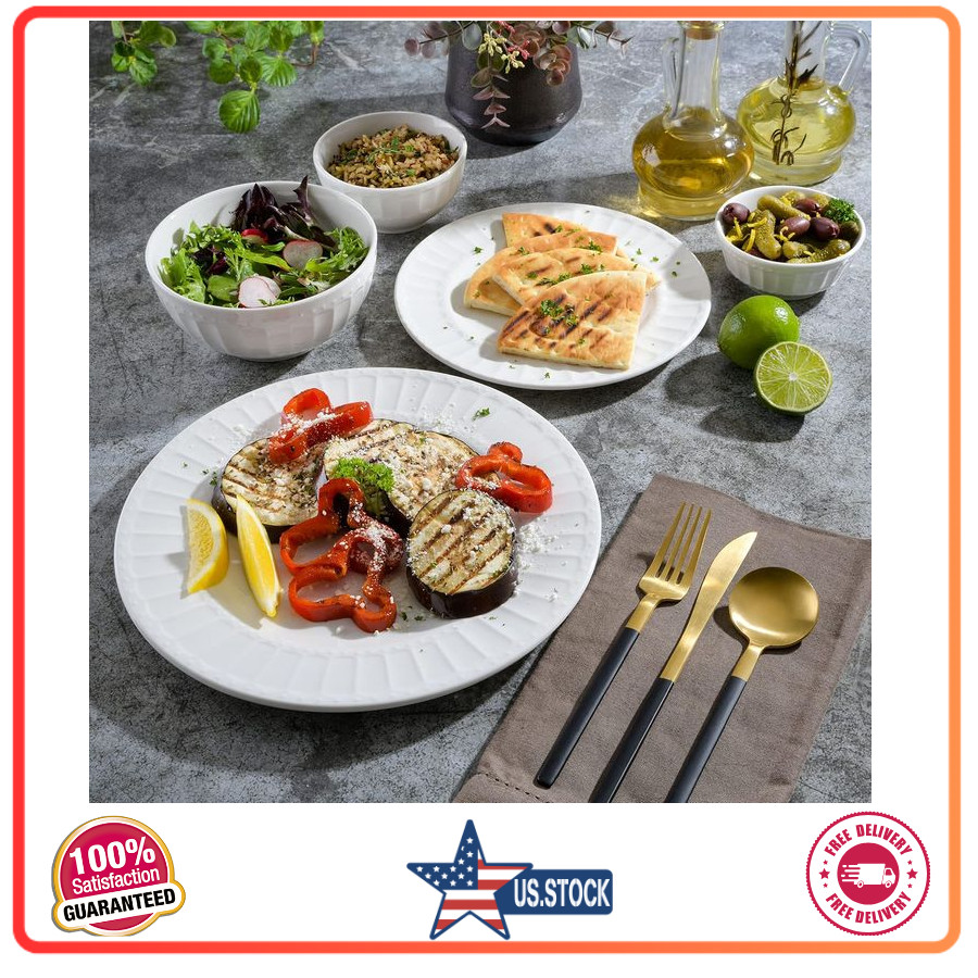 Zen Buffet Porcelain Dinnerware Set, Service for 8 (40pcs), White (Embossed)