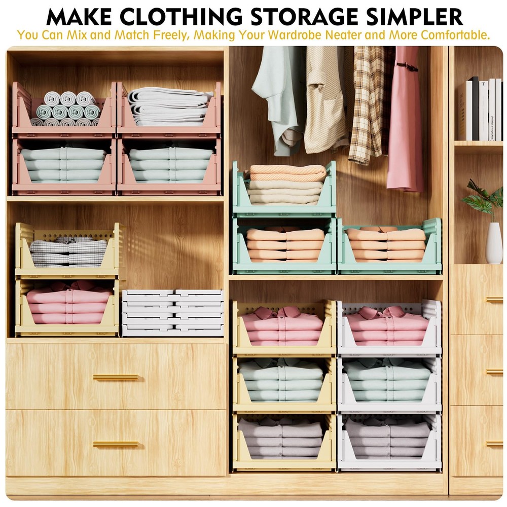 SNSLXH 5 Pack Stackable Closet Storage Basket, Multifunctional 5 Pack, White