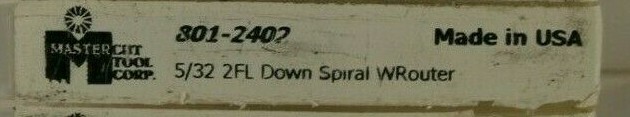801-2402 Mastercut 5/32 2 Flute Down Spiral, LHS RHC Router Bit