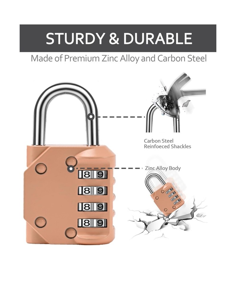 Combination Lock Resettable Peachy-Pink 2 Pack 4 Digit Outdoor Waterproof Com...
