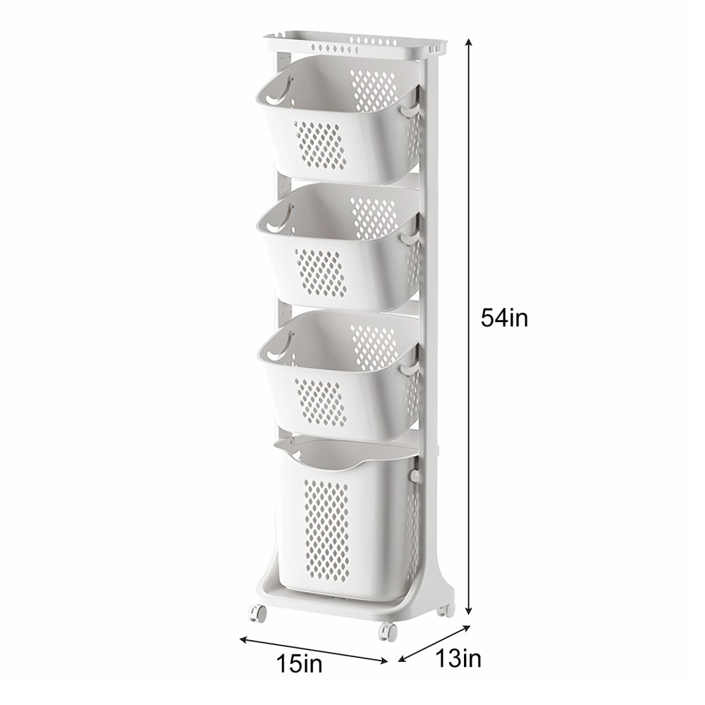 Laundry Basket Sorting Rack Four-Tier Wheeled Design Removable Casters