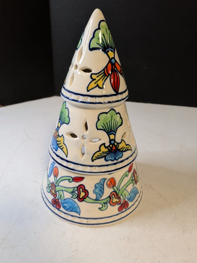 Hand Painted From India 9" Christmas Tree Tea Light
