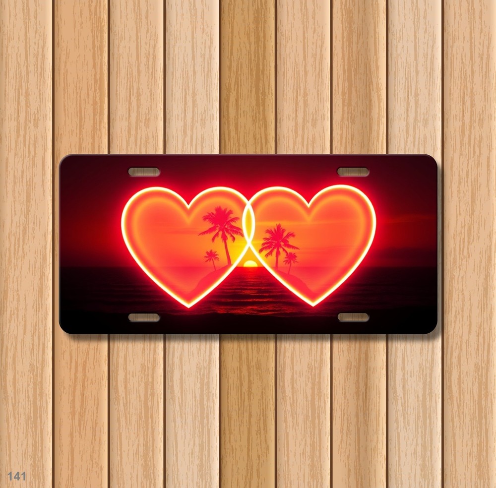 Romantic Two Hearts Artwork Custom Text License Plate Editable Car Tag