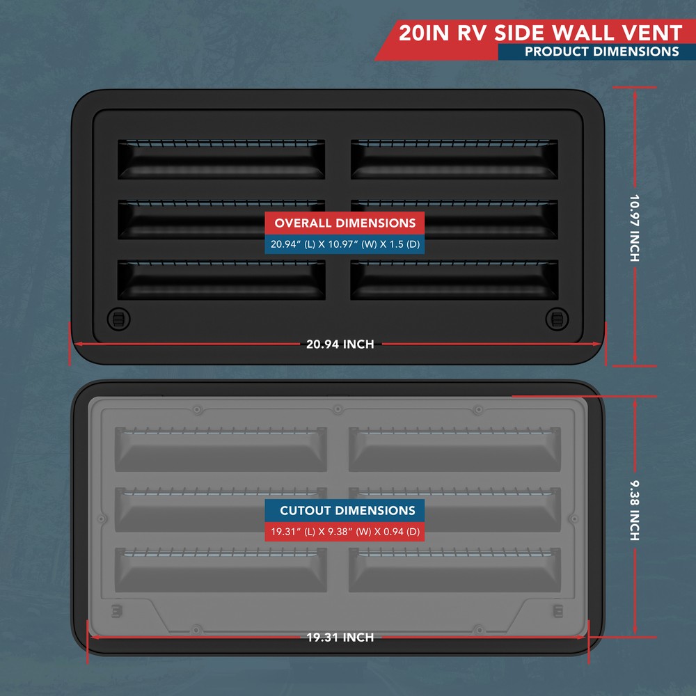 20" Compatible with Dometic Refrigerator Side Wall Vent 3109492.003 (Black)
