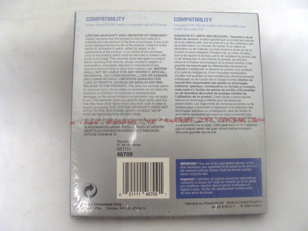 IMATION 46709 3M PD650 REWRITABLE OPTICAL DISK 650MB