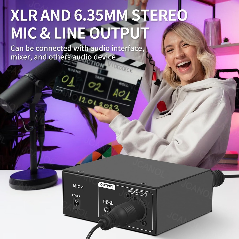 Microphone Preamp with 75dB Gain, 48V Phantom Power for Dynamic & Condenser Mic