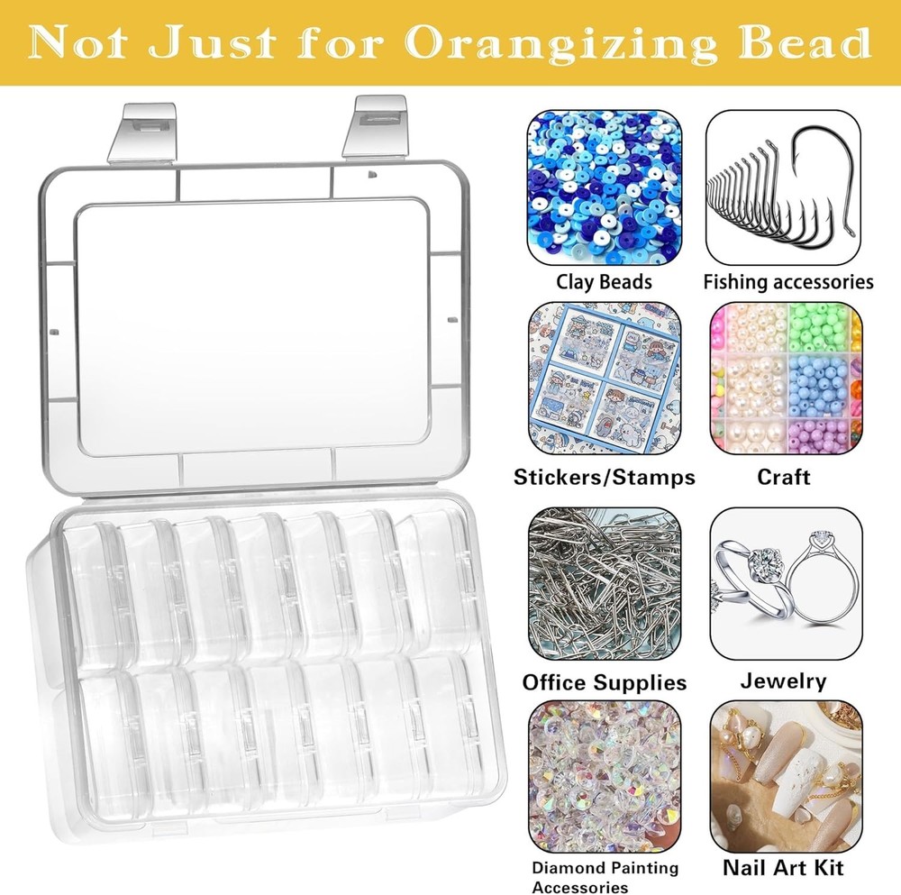 15-Piece Mini Clear Bead Storage Containers with Hinged Lid, Durable & Portable